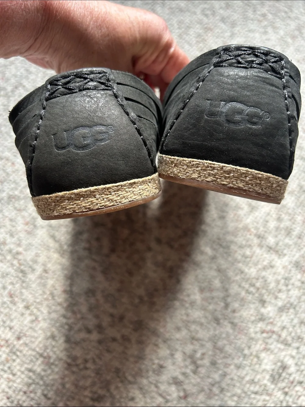 UGG Black Nunuck Leather Cicily Espadrille Flats